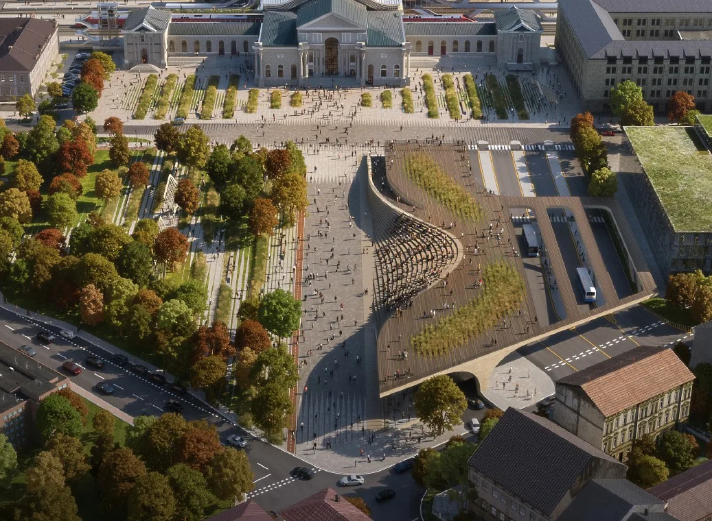 Naujos autobusų stoties terminalas ir stoties aikštė: Zaha Hadid Architects vizualizacija