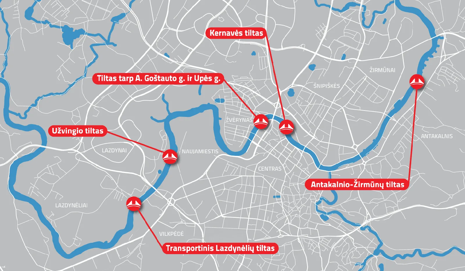 Vilniaus naujų tiltų per Nerį planas iki 2031 m.